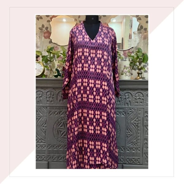 Purple And Wine Retro Print Co-Ord Set In Viscose Modal Satin