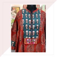 Red And Green Ajrakh Long Dress/Kurta