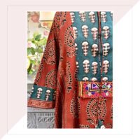 Red And Green Ajrakh Long Dress/Kurta