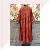 Red And Green Ajrakh Long Dress/Kurta