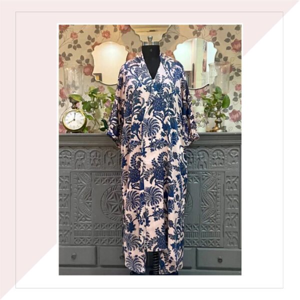 Light Pink And Blue Floral Co-Ord Set In Viscose Modal Satin