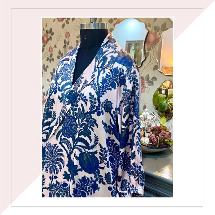 Light Pink And Blue Floral Co-Ord Set In Viscose Modal Satin