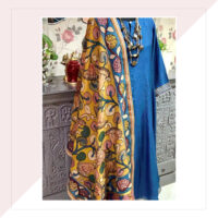 Blue Suit And Mustard Kalamkari Dupatta