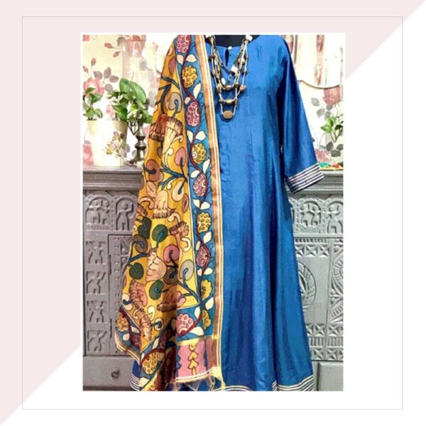 Blue Suit And Mustard Kalamkari Dupatta