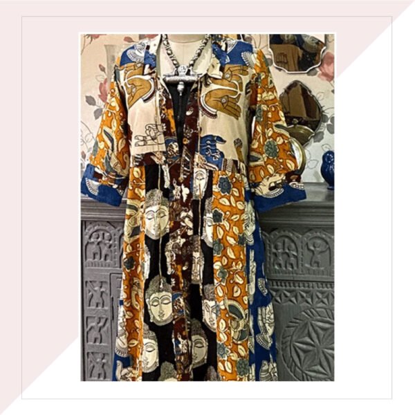 Blue Yellow Kalamkari And Ajrakh Jacket