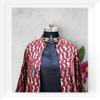 Red And Indigo Ajrakh Modal Long Jacket Dress With Inner