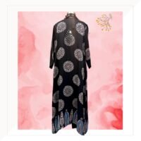 Black Red And Indigo Ajrakh Modal Long Jacket With Inner