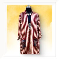 Red And Off White Stripes Ajrakh Modal Long Jacket With Inner