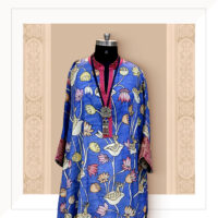 Blue Handpainted Silk Kalamkari Kurta With Pants