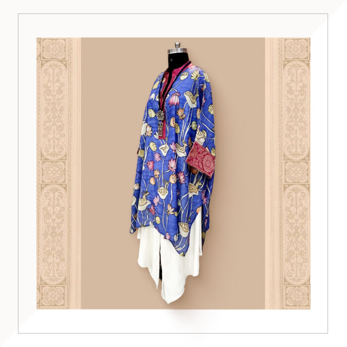 Blue Handpainted Silk Kalamkari Kurta With Pants