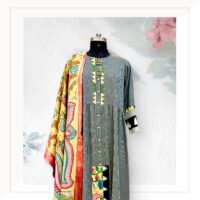 Grey Kurta With Yellow Handpainted Kalamkari Dupatta