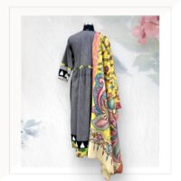 Grey Kurta With Yellow Handpainted Kalamkari Dupatta