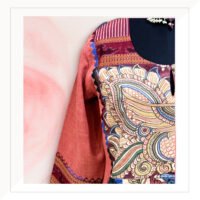 Burnt Peach Khadi Kurta And Pants With Maroon Kotpad Dupatta