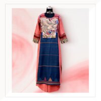 Burnt Peach Khadi Kurta And Pants With Maroon Kotpad Dupatta