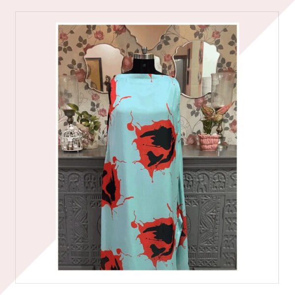 Light Blue and Red Satin Georgette Dress