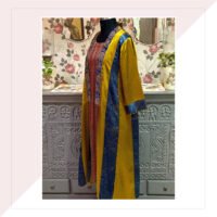 Mustard And Blue Mashru Panelled Jacket With Inner