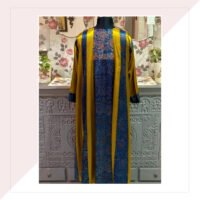 Mustard And Blue Mashru Panelled Jacket With Inner