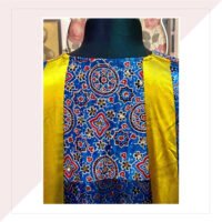 Mustard And Blue Mashru Panelled Jacket With Inner