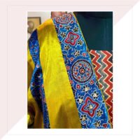 Mustard And Blue Mashru Panelled Jacket With Inner