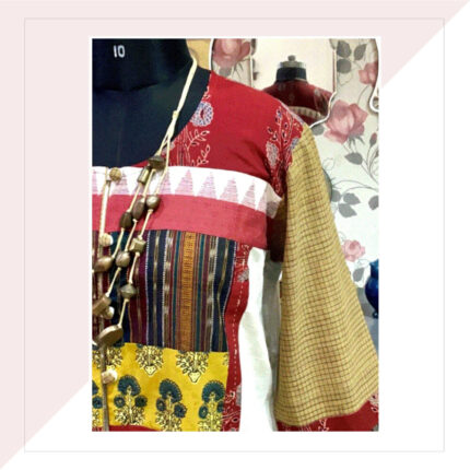 Off WhiteHandloom Jacket With Multicolour Yoke With Inner