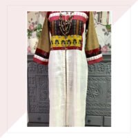 Off WhiteHandloom Jacket With Multicolour Yoke With Inner