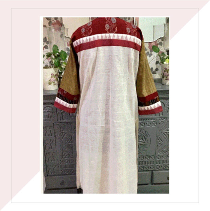 Off WhiteHandloom Jacket With Multicolour Yoke With Inner