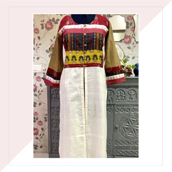 Off WhiteHandloom Jacket With Multicolour Yoke With Inner