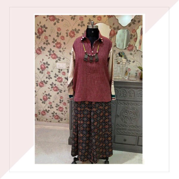 Red Kotpad Top With Ajrakh Palazzos