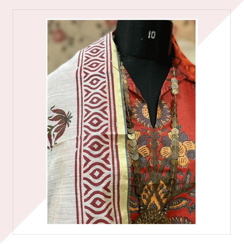 Red Kurta White Dupatta