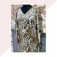 Satin Georgette Animal Print Kaftan Top With Dhoti Pants