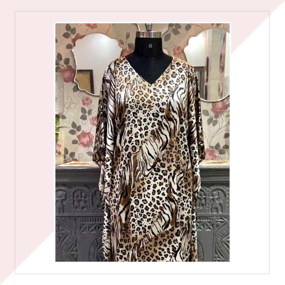 Satin Georgette Animal Print Kaftan Top With Dhoti Pants