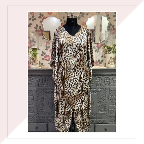 Satin Georgette Animal Print Kaftan Top With Dhoti Pants