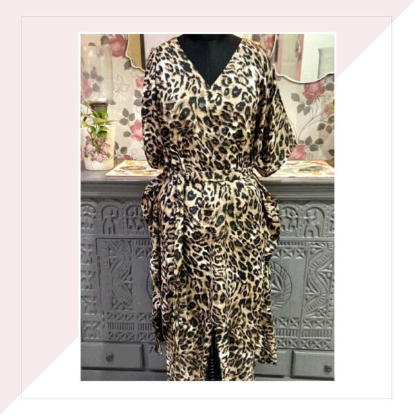 Satin Georgette Animal Print Kaftan Top With Pants