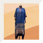 Ajrakh modal indigo kaftan dress with mirrors