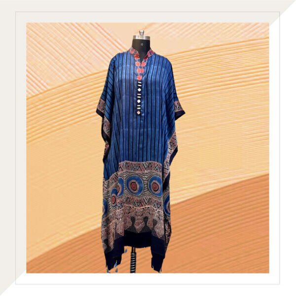 Ajrakh modal indigo kaftan dress with mirrors