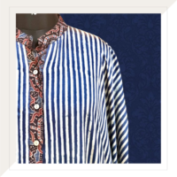 Ajrakh Modal Indigo Stripes Kaftan Dress with Mirrors