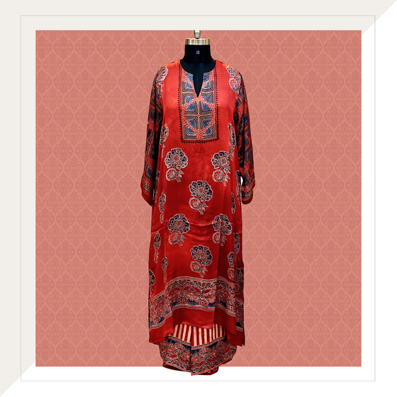 Ajrakh modal red and indigo kurta and palazzo