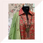 Silk Red Kurta And Green Dupatta