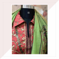 Silk Red Kurta And Green Dupatta