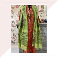 Silk Red Kurta And Green Dupatta