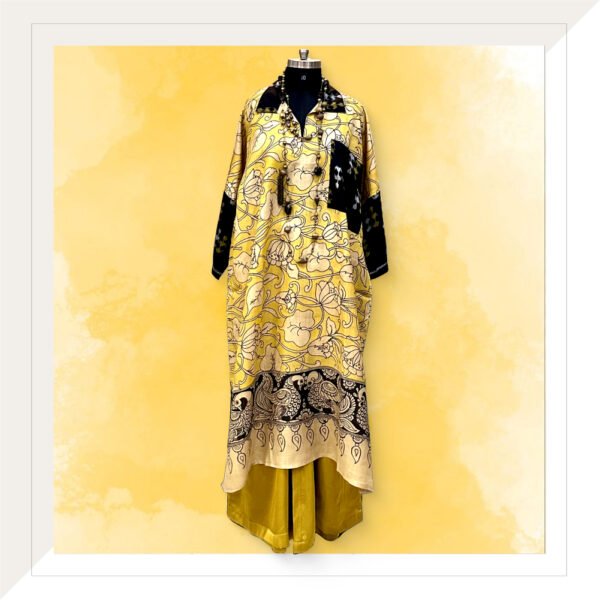 Yellow and Black Tussar Kalamkari Kurta with Palazzo