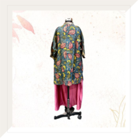 Blue And Pink Tussar Kalamkari Kurta With Dhoti Skirt