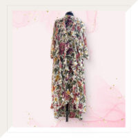 Floral silk And Georgette Jacket With Pants And Top