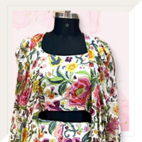 Floral silk And Georgette Jacket With Pants And Top