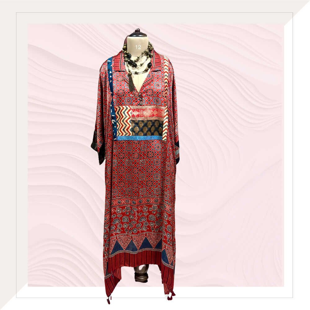 Ajrakh Modal Dress With Brocade