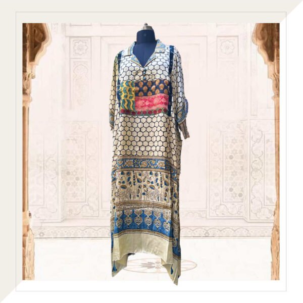 Ajrakh Modal Dress With Brocade