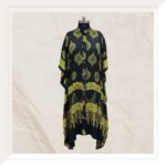Black And Yellow Ajrakh Modal Kaftan Dress With Mirrors
