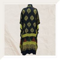 Black And Yellow Ajrakh Modal Kaftan Dress With Mirrors