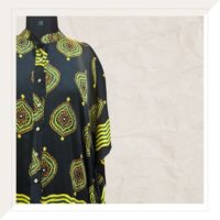 Black And Yellow Ajrakh Modal Kaftan Dress With Mirrors