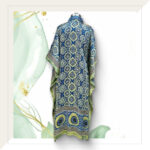 Ajrakh Modal Silk Long Kaftan Dress In Indigo With Traditional Blocks And Brocade Patchwork